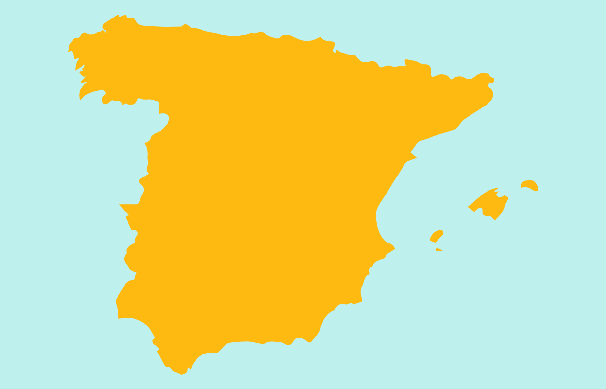 Yellow outline of Spain on a light blue background